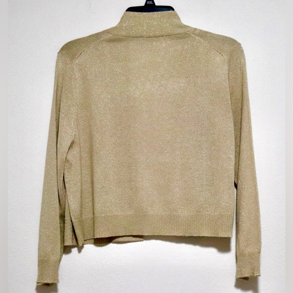 NWOT - CALVIN KLEIN Knit Bolero Cardigan Metallic Gold Beige XL Open Front - Picture 6 of 7